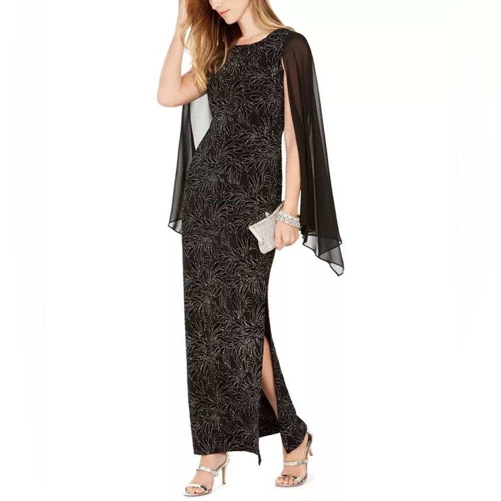 Connected Women's Embellished Flocked Chiffon Gown Silver Size 10